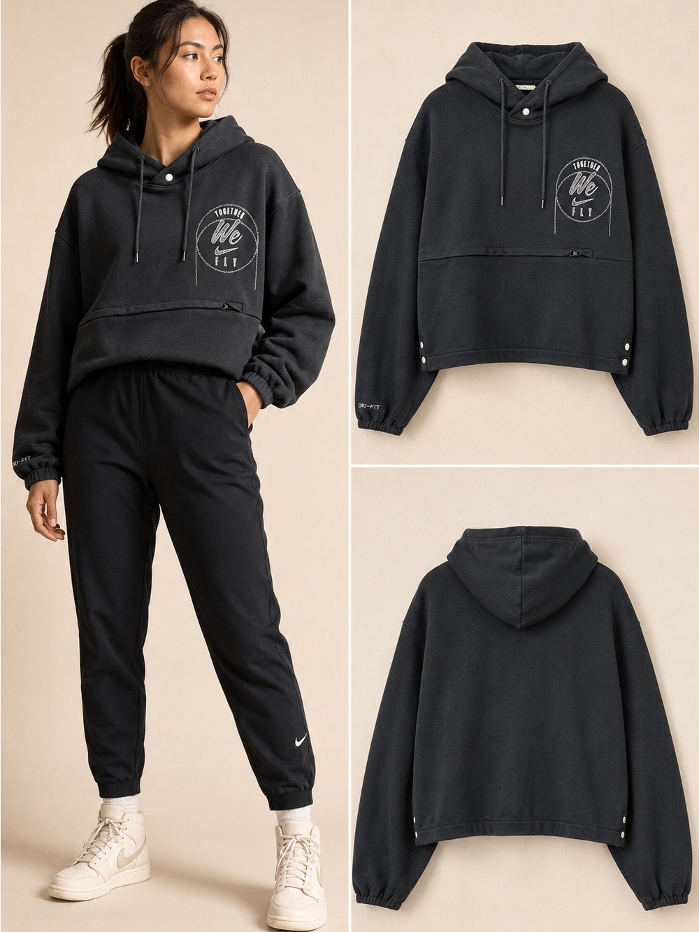 Nike Dri-FIT Together We Fly Convertible Cropped Basketball Hoodie Black M